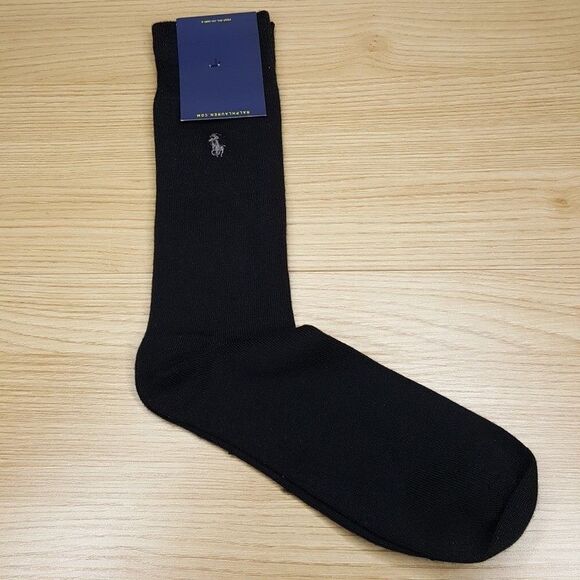 POLO RALPH LAUREN Crew Dress Socks Mens Black Supersoft Super Soft Logo - Picture 1 of 2